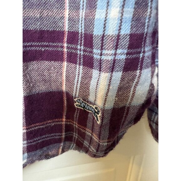 Le Tigre Women’s Button Up Plaid Purple Blue White Soft Flannel Size Large - Picture 4 of 11